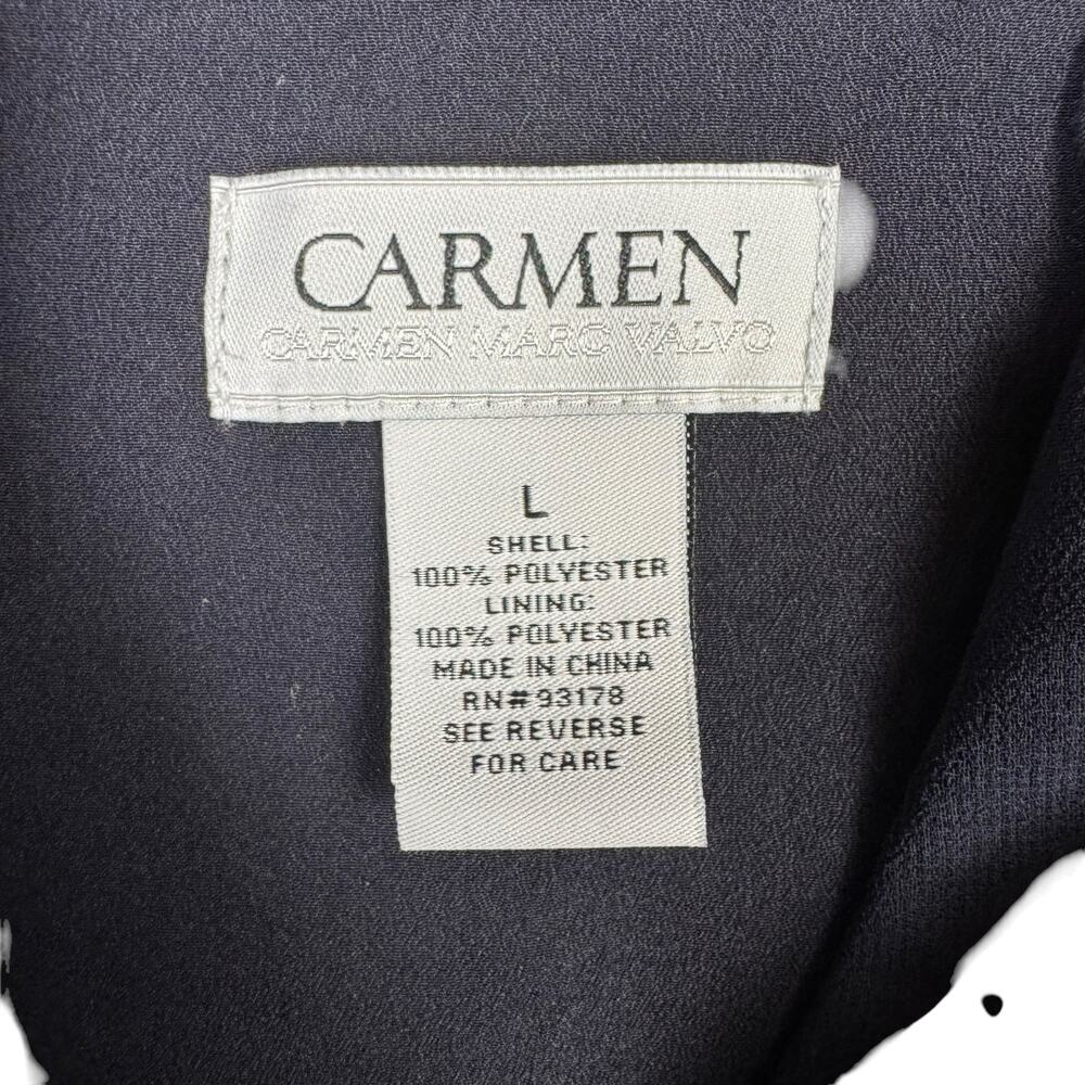 Carmen Marc Valvo Navy Sheer Chiffon Long Sleeve Button Up Business Blouse - Picture 12 of 13